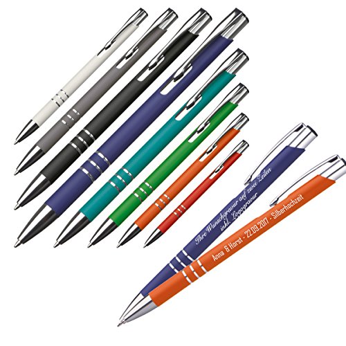 Creativgravur® Metall - Kugelschreiber NEW JERSEY mit Lasergravur - Farben sortenrein oder Gemischt (alle mit gleicher Gravur) Rubberfinish Oberfläche, Menge:10 Stück von creativgravur