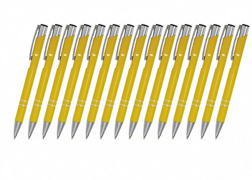 Creativgravur 15 Metall-Kugelschreiber-Set Magic, Blaue Großraummine, Farbe:C-21 (gelb) von creativgravur