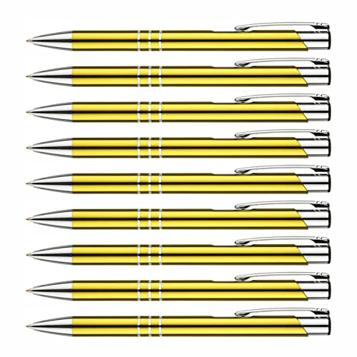creativgravur - Metall Kugelschreiber - hochwertige Kugelschreiber - Premium Kulli für weiches und elegantes Schreiben - Druckkugelschreiber mit blauer Mine, Menge:10 Stück, Farbe:Gelb von creativgravur