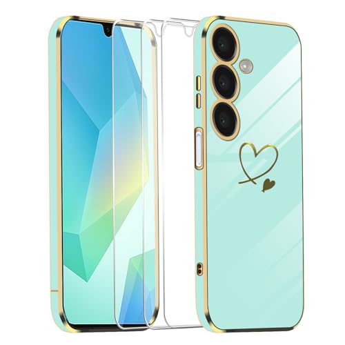 Handyhülle Kompatibel mit Samsung Galaxy A16 4G / 5G mit 3 Stücke Schutzfolie, Weich TPU Beschichtung Hülle, Anti-Kratzer und Absturzsicherung Schutzhülle (Cyan) von crisant