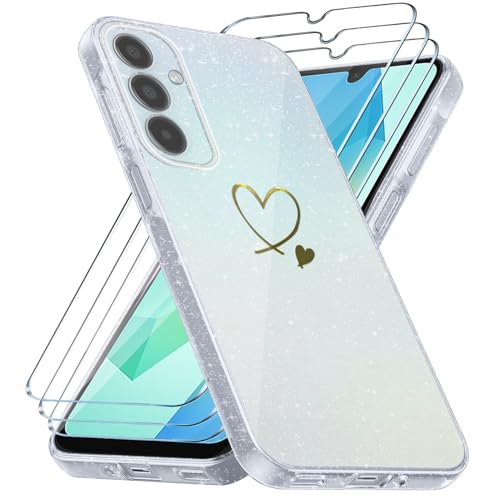 crisant Handyhülle Kompatibel mit Samsung Galaxy A16 4G / 5G mit 3 Stücke Schutzfolie, Weich TPU Anti-Fingerabdruck Hülle, Glitzer und Absturzsicherung Schutzhülle (Transparent) von crisant