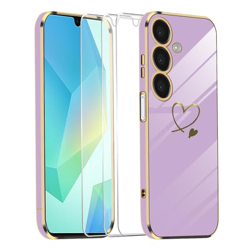 Handyhülle Kompatibel mit Samsung Galaxy A16 4G / 5G mit 3 Stücke Schutzfolie, Weich TPU Beschichtung Hülle, Anti-Kratzer und Absturzsicherung Schutzhülle (Lila) von crisant