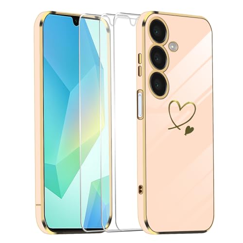 Handyhülle Kompatibel mit Samsung Galaxy A16 4G / 5G mit 3 Stücke Schutzfolie, Weich TPU Beschichtung Hülle, Anti-Kratzer und Absturzsicherung Schutzhülle (Rosa) von crisant