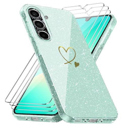 Handyhülle Kompatibel mit Samsung Galaxy A26 4G / 5G mit 3 Stücke Schutzfolie, Weich TPU Anti-Fingerabdruck Hülle, Glitzer und Absturzsicherung Schutzhülle (Transparent) von crisant