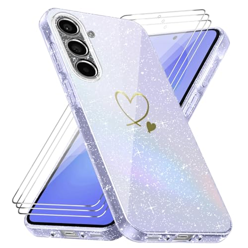 Handyhülle Kompatibel mit Samsung Galaxy A36/ Samsung Galaxy A56 4G / 5G mit 3 Stücke Schutzfolie, Weich TPU Anti-Fingerabdruck Hülle, Glitzer und Absturzsicherung Schutzhülle (Transparent) von crisant