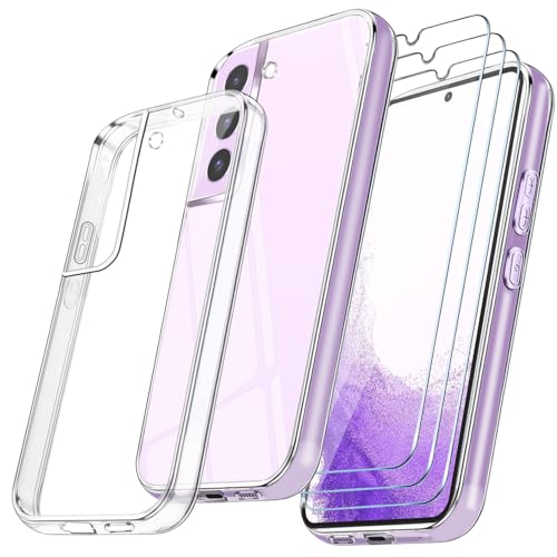 Handyhülle Kompatibel mit Samsung Galaxy S22 5G mit 3 Stücke Schutzfolie, Weich TPU Anti-Fingerabdruck Hülle, Anti-Kratzer und Stoßfest Schutzhülle (Transparent) von crisant