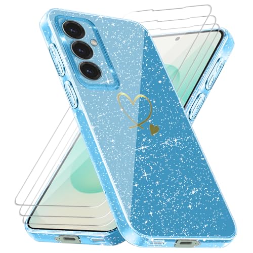 Handyhülle Kompatibel mit Samsung Galaxy S25 Plus / S25+ 5G (Nicht für S25) mit 3 Stücke Schutzfolie, Weich TPU Anti-Fingerabdruck Hülle, Glitzer und Absturzsicherung Schutzhülle (Blau) von crisant