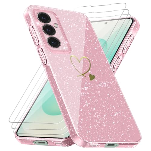 Handyhülle Kompatibel mit Samsung Galaxy S25 Plus / S25+ 5G (Nicht für S25) mit 3 Stücke Schutzfolie, Weich TPU Anti-Fingerabdruck Hülle, Glitzer und Absturzsicherung Schutzhülle (Rosa) von crisant