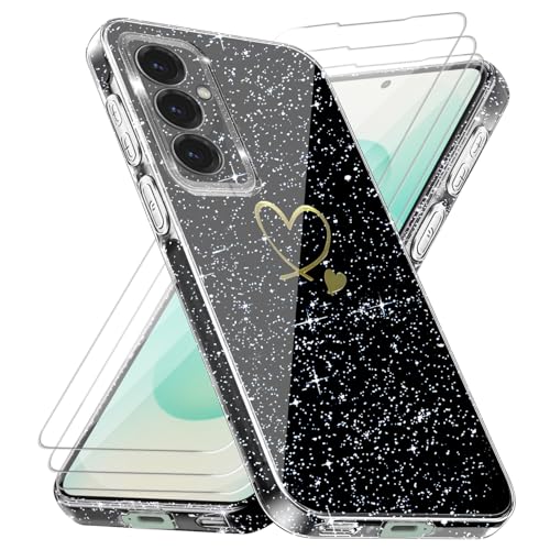 Handyhülle Kompatibel mit Samsung Galaxy S25 Plus / S25+ 5G (Nicht für S25) mit 3 Stücke Schutzfolie, Weich TPU Anti-Fingerabdruck Hülle, Glitzer und Absturzsicherung Schutzhülle (Schwarz) von crisant