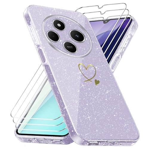Handyhülle Kompatibel mit Xiaomi Redmi 14C/ Poco C75 / Redmi A4 5G mit 3 Stücke Schutzfolie, Weich TPU Anti-Fingerabdruck Hülle, Glitzer und Absturzsicherung Schutzhülle (Transparent) von crisant