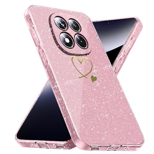 Handyhülle Kompatibel mit Xiaomi Redmi Note 14 Pro 5G/ Note 14 Pro Plus 5G/ Poco X7 5G (Nicht für 4G), Weich TPU Anti-Fingerabdruck Hülle, Glitzer und Absturzsicherung Schutzhülle (Rosa) von crisant