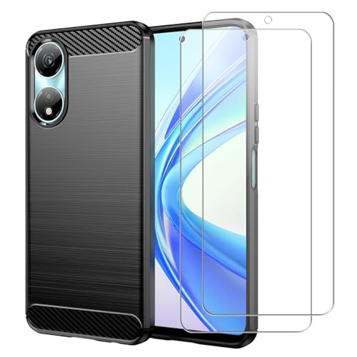 Handyhülle für Honor X7B (Nicht für X7) mit 2 Stücke Schutzfolie, Weich TPU Anti-Fingerabdruck Hülle, Stoßfest und Absturzsicherung Schutzhülle (Schwarz) von crisant