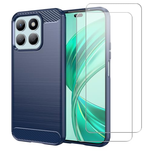 Handyhülle für Honor X8B (Nicht für X8) mit 2 Stücke Schutzfolie, Weich TPU Anti-Fingerabdruck Hülle, Stoßfest und Absturzsicherung Schutzhülle (Blau) von crisant