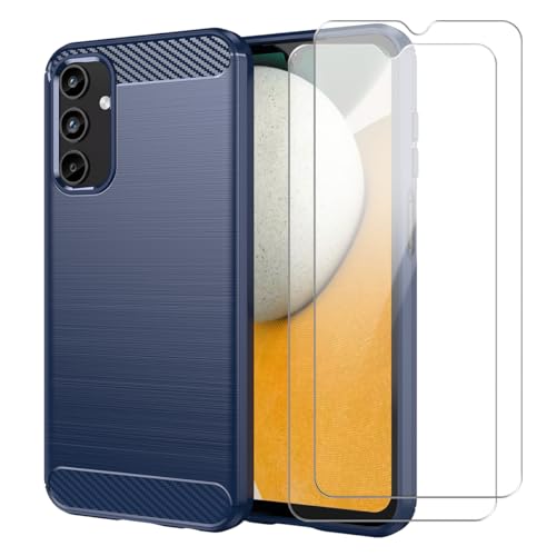 Handyhülle für Samsung Galaxy A15 5G mit 2 Stücke Schutzfolie, Weich und Blau TPU Anti-Fingerabdruck Hülle, Stoßfest und Absturzsicherung Schutzhülle (Blau) von crisant