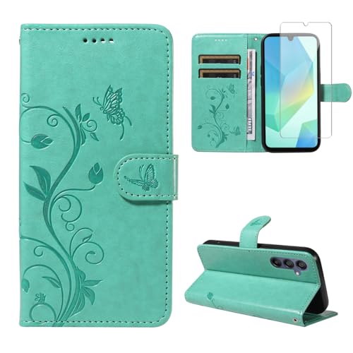 Handyhülle für Samsung Galaxy A16 4G / 5G mit 1 Stücke Schutzfolie, PU Leder Flip Hülle, Standfunktion und Kartenfach Schutzhülle für Samsung Galaxy A16 4G / 5G (Grün) von crisant