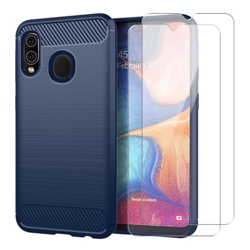 Handyhülle für Samsung Galaxy A20E mit 2 Stücke Schutzfolie, Weich TPU Anti-Fingerabdruck Hülle, Stoßfest und Absturzsicherung Schutzhülle (Blau) von crisant