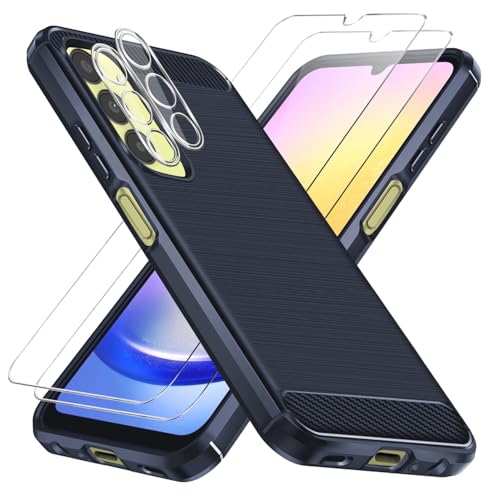 Handyhülle für Samsung Galaxy A25 5G mit 2 Stücke Schutzfolie und 2 Stück Kameraschutz, Stoßfest und Absturzsicherung Schutzhülle (Blau) von crisant