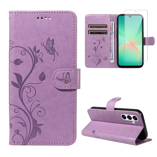 Handyhülle für Samsung Galaxy A26 4G / 5G mit 1 Stücke Schutzfolie, PU Leder Flip Hülle, Standfunktion und Kartenfach Schutzhülle für Samsung Galaxy A26 4G / 5G (Violett) von crisant