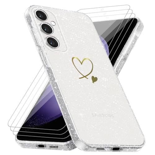 crisant Handyhülle für Samsung Galaxy S23 FE 5G (Nicht für S23) mit 3 Stücke Schutzfolie, Weich TPU Anti-Fingerabdruck Hülle, Glitzer und Absturzsicherung Schutzhülle (Transparent) von crisant