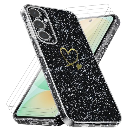 Handyhülle für Samsung Galaxy S24 FE 5G (Nicht für S24) mit 3 Stücke Schutzfolie, Weich TPU Anti-Fingerabdruck Hülle, Glitzer und Absturzsicherung Schutzhülle (Schwarz) von crisant