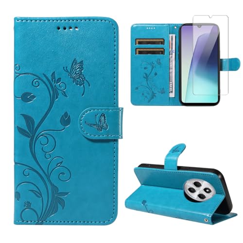 Handyhülle für Xiaomi Redmi 14C/ Poco C75 / Redmi A4 5G mit 1 Stücke Schutzfolie, PU Leder Flip Hülle, Standfunktion und Kartenfach Schutzhülle für Xiaomi Redmi 14C/ Poco C75 / Redmi A4 5G (Blau) von crisant