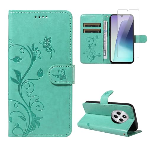 Handyhülle für Xiaomi Redmi 14C/ Poco C75 / Redmi A4 5G mit 1 Stücke Schutzfolie, PU Leder Flip Hülle, Standfunktion und Kartenfach Schutzhülle für Xiaomi Redmi 14C/ Poco C75 / Redmi A4 5G (Grün) von crisant