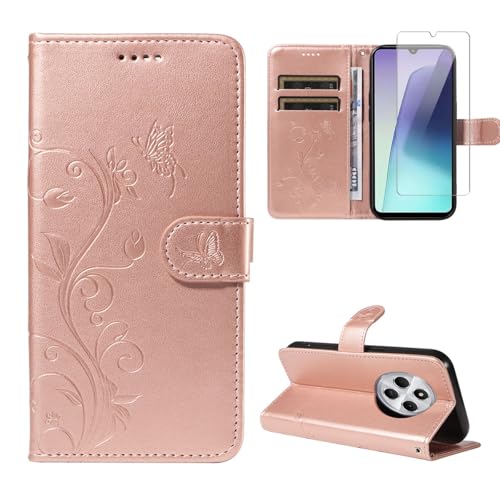 Handyhülle für Xiaomi Redmi 14C/ Poco C75 / Redmi A4 5G mit 1 Stücke Schutzfolie, PU Leder Flip Hülle, Standfunktion und Kartenfach Schutzhülle für Xiaomi Redmi 14C/ Poco C75 / Redmi A4 5G (Roségold) von crisant