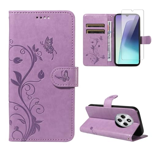 Handyhülle für Xiaomi Redmi 14C/ Poco C75 / Redmi A4 5G mit 1 Stücke Schutzfolie, PU Leder Flip Hülle, Standfunktion und Kartenfach Schutzhülle für Xiaomi Redmi 14C/ Poco C75 / Redmi A4 5G (Violett) von crisant