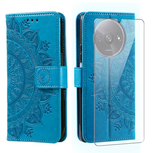 Handyhülle für Xiaomi Redmi A3 mit 1 Stück Schutzfolie, PU Leder Flip Hülle, Brieftasche Case, Standfunktion und Kartenfach Schutzhülle für Xiaomi Redmi A3 (Blau) von crisant