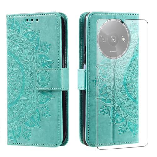 Handyhülle für Xiaomi Redmi A3 mit 1 Stück Schutzfolie, PU Leder Flip Hülle, Brieftasche Case, Standfunktion und Kartenfach Schutzhülle für Xiaomi Redmi A3 (Grün) von crisant