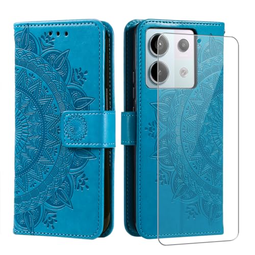 Handyhülle für Xiaomi Redmi Note 13 Pro 5G (Nicht für 4G) / Poco X6 5G mit 1 Stück Schutzfolie, PU Leder Flip Hülle, Standfunktion und Kartenfach Schutzhülle (Blau) von crisant