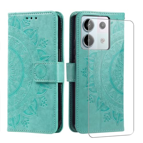 Handyhülle für Xiaomi Redmi Note 13 Pro 5G (Nicht für 4G) / Poco X6 5G mit 1 Stück Schutzfolie, PU Leder Flip Hülle, Standfunktion und Kartenfach Schutzhülle (Grün) von crisant