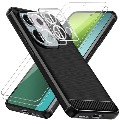 crisant Handyhülle für Xiaomi Redmi Note 13 Pro 5G / Poco X6 5G (Nicht für 4G) mit 2 Stücke Schutzfolie und 2 Stück Kameraschutz, Stoßfest und Absturzsicherung Schutzhülle (Schwarz) von crisant