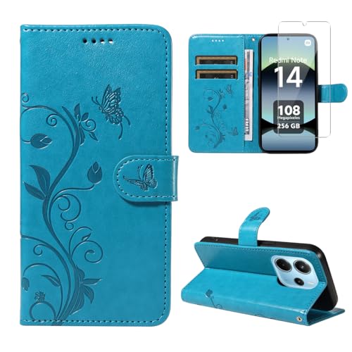 Handyhülle für Xiaomi Redmi Note 14 4G Global Version (Nicht für 5G) (Nicht für EU Version) mit 1 Stücke Schutzfolie, PU Leder Flip Hülle, Standfunktion und Kartenfach Schutzhülle (Blau) von crisant