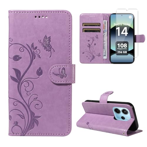 crisant Handyhülle für Xiaomi Redmi Note 14 4G Global Version (Nicht für 5G) (Nicht für EU Version) mit 1 Stücke Schutzfolie, PU Leder Flip Hülle, Standfunktion und Kartenfach Schutzhülle (Violett) von crisant