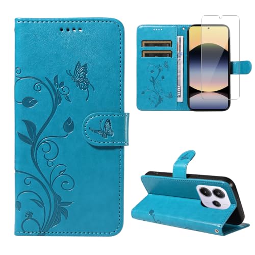 crisant Handyhülle für Xiaomi Redmi Note 14 5G (Nicht für 4G) mit 1 Stücke Schutzfolie, PU Leder Flip Hülle, Standfunktion und Kartenfach Schutzhülle für Xiaomi Redmi Note 14 5G (Blau) von crisant