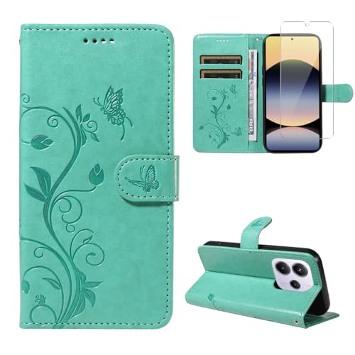 Handyhülle für Xiaomi Redmi Note 14 5G (Nicht für 4G) mit 1 Stücke Schutzfolie, PU Leder Flip Hülle, Standfunktion und Kartenfach Schutzhülle für Xiaomi Redmi Note 14 5G (Grün) von crisant