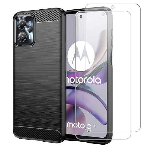 crisant Hülle kompatibel mit Motorola Moto G13 / Moto G23, Schwarz Weich TPU Anti-Fall Handyhülle mit Zwei Gehärtetes Glas Schutzfolie Displayschutzfolie für Motorola Moto G13 / Moto G23 (6,52 Zoll) von crisant