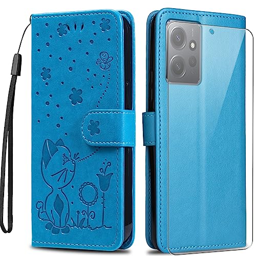 Hülle kompatibel mit Xiaomi Redmi Note 12 4G, Blau PU Leder Flip Brieftasche Handyhülle mit EIN Gehärtetes Glas Schutzfolie für Xiaomi Redmi Note 12 4G (6,67 Zoll) von crisant