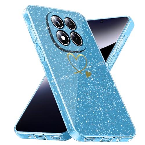 Handyhülle Kompatibel mit Xiaomi Redmi Note 14 Pro 5G/ Note 14 Pro Plus 5G/ Poco X7 5G (Nicht für 4G), Weich TPU Anti-Fingerabdruck Hülle, Glitzer und Absturzsicherung Schutzhülle (Blau) von crisant