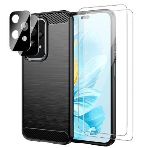 Handyhülle für Honor 200 Lite 5G mit 2 Stücke Schutzfolie und 2 Stücke Kameraschutz, Weich TPU Anti-Fingerabdruck Hülle, Absturzsicherung Schutzhülle (Schwarz) von crisant