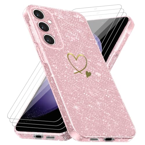 Handyhülle für Samsung Galaxy S23 FE 5G (Nicht für S23) mit 3 Stücke Schutzfolie, Weich TPU Anti-Fingerabdruck Hülle, Glitzer und Absturzsicherung Schutzhülle (Rosa) von crisant