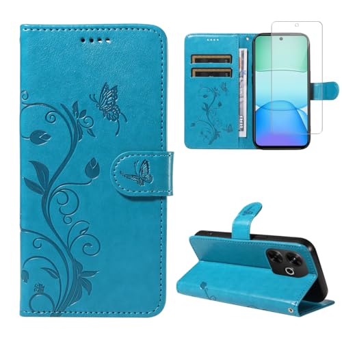 Handyhülle für Xiaomi Redmi 13 4G / Poco M6 4G mit 1 Stücke Schutzfolie, PU Leder Flip Hülle, Standfunktion und Kartenfach Schutzhülle (Blau) von crisant