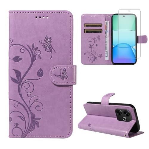 crisant Handyhülle für Xiaomi Redmi 13 4G / Poco M6 4G mit 1 Stücke Schutzfolie, PU Leder Flip Hülle, Standfunktion und Kartenfach Schutzhülle (Violett) von crisant