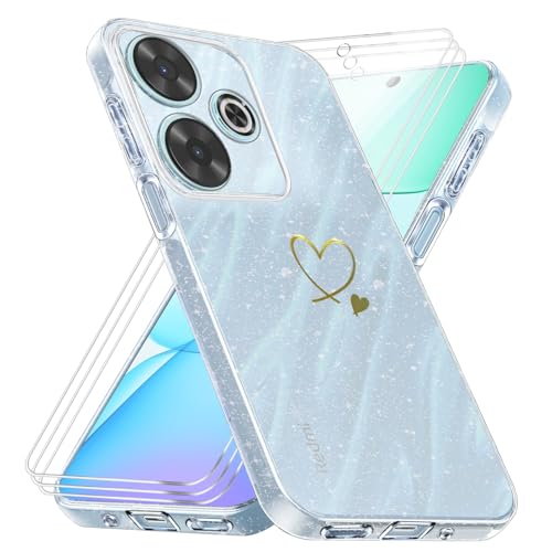 crisant Handyhülle für Xiaomi Redmi 13 4G / Poco M6 4G mit 3 Stücke Schutzfolie, Weich TPU Anti-Fingerabdruck Hülle, Glitzer und Absturzsicherung Schutzhülle (Transparent) von crisant
