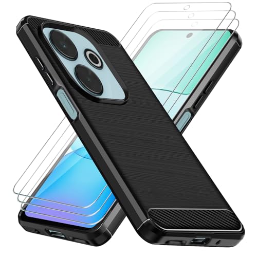 crisant Handyhülle für Xiaomi Redmi 13 4G / Poco M6 4G mit 3 Stücke Schutzfolie, Weich und TPU Anti-Fingerabdruck Hülle, Stoßfest und Absturzsicherung Schutzhülle (Schwarz) von crisant
