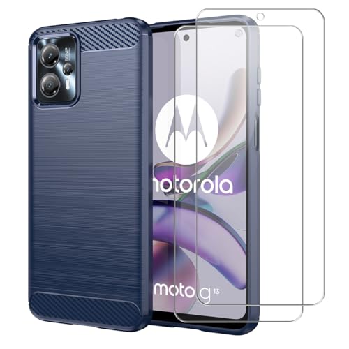 crisant Hülle kompatibel mit Motorola Moto G13 / Moto G23, Blau Weich TPU Anti-Fall Handyhülle mit Zwei Gehärtetes Glas Schutzfolie Displayschutzfolie für Motorola Moto G13 / Moto G23 (6,52 Zoll) von crisant