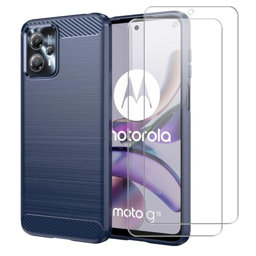 Hülle kompatibel mit Motorola Moto G13 / Moto G23, Blau Weich TPU Anti-Fall Handyhülle mit Zwei Gehärtetes Glas Schutzfolie Displayschutzfolie für Motorola Moto G13 / Moto G23 (6,52 Zoll) von crisant