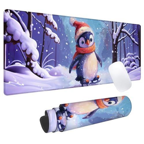 Gaming-Mauspad mit Winter-Pinguin-Motiv, Schreibtischunterlage, rutschfeste Gummiunterseite, coole ästhetische Mauspads für Computer, Laptop, Tastatur, Schule, Zuhause, Desktop, Gamer, Heimzubehör von cromcu