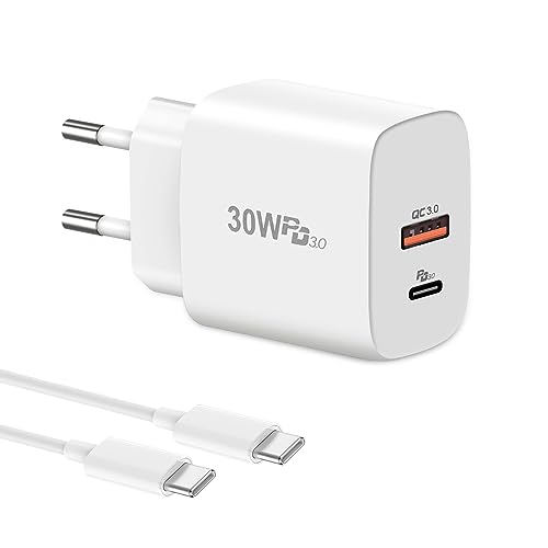 30W USB C Ladegerät,Cshare USB C Netzteil PD 3.0 Schnellladegerät Kompatibel Google Pixel 8/8 Pro/8a/ 7/7 Pro/6/6 Pro/6a,iPhone 15 Pro Max/15 Plus,Samsung Galaxy S23 Ultra,2 Port und 2M USB C Kabel von cshare